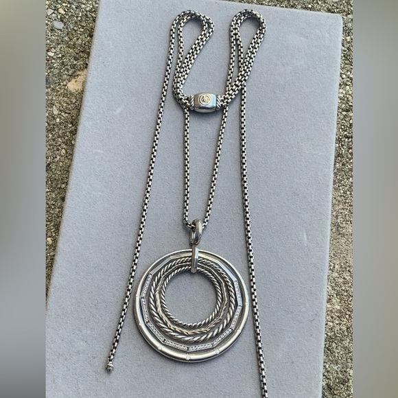 David Yurman Sterling Silver 0.49ctw Large Stax Round Pendant Necklace Rare DY